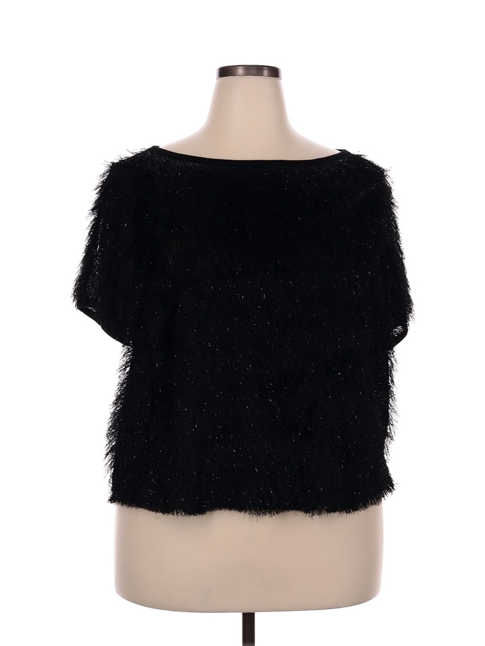 Ashley Stewart Black Fuzzy Crewneck Sweater Top. 22/24
